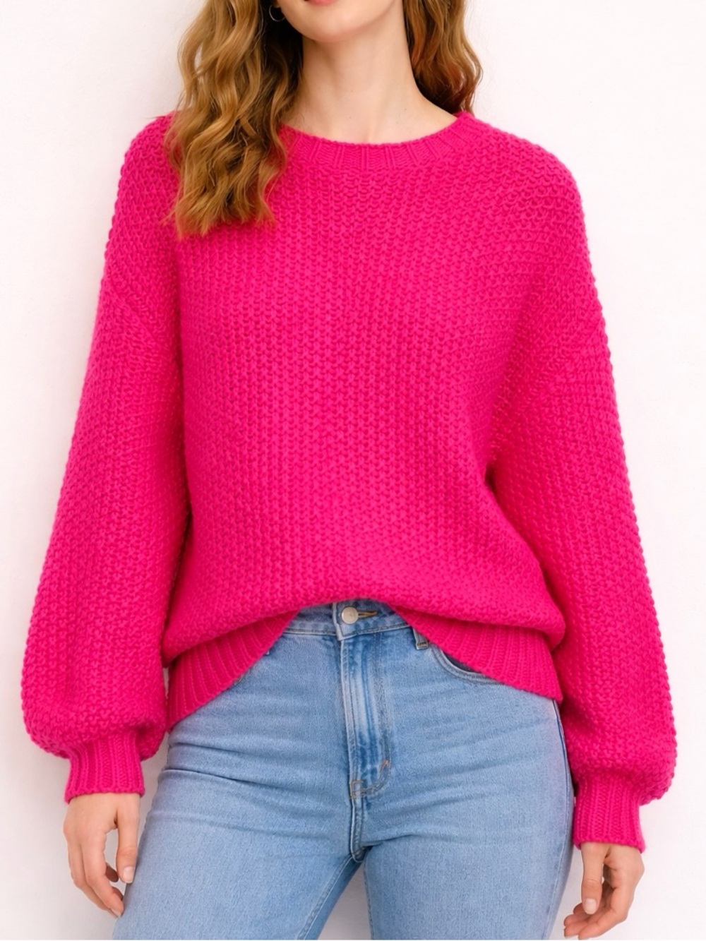 Altar’d State Oversized Pink Sweater Size Medium Chunky Knit Balloon Sleeve